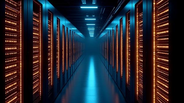 Digital archive library shelves glowing with data connections